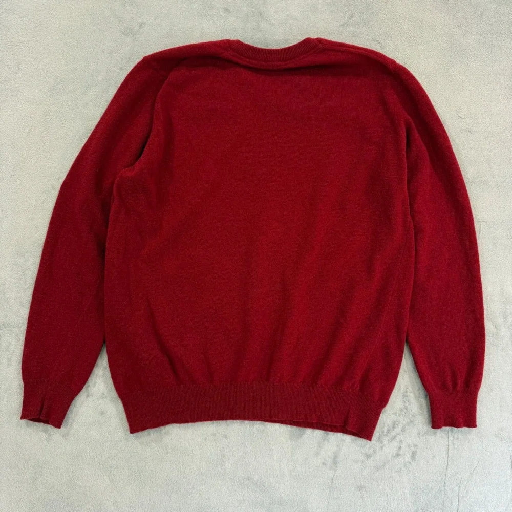 Barbour V-Neck Sweater Wool Mens Size XL Red Long Sleeve Embroidered Logo